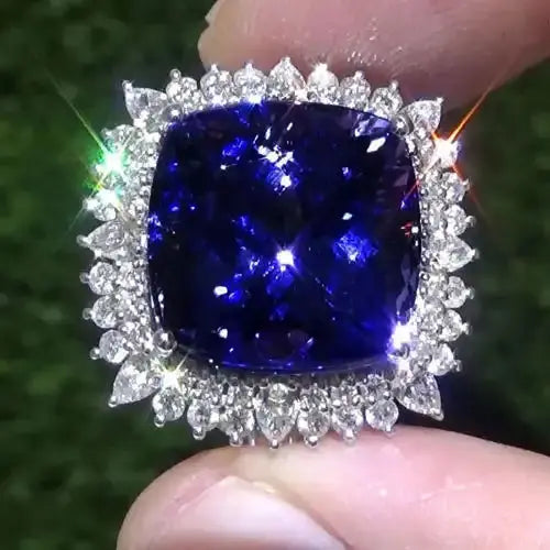CAOSHI Large vintage square cut blue Sapphire gemstone Crystal 925 silver ring Shiny Zircon CZ engagement wedding ring Store