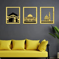 Set Of 3 Masjid Al-haram – Masjid Al-Aqsa & Masjid An-Nabawi Wall Decor Wall Sticker Muslim Acrylic Mirror Wooden Room Decor (silver, Golden) Store