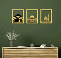 Set Of 3 Masjid Al-haram – Masjid Al-Aqsa & Masjid An-Nabawi Wall Decor Wall Sticker Muslim Acrylic Mirror Wooden Room Decor (silver, Golden) Store