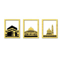 Set Of 3 Masjid Al-haram – Masjid Al-Aqsa & Masjid An-Nabawi Wall Decor Wall Sticker Muslim Acrylic Mirror Wooden Room Decor (silver, Golden) Store