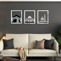 Set Of 3 Masjid Al-haram – Masjid Al-Aqsa & Masjid An-Nabawi Wall Decor Wall Sticker Muslim Acrylic Mirror Wooden Room Decor (silver, Golden) Store