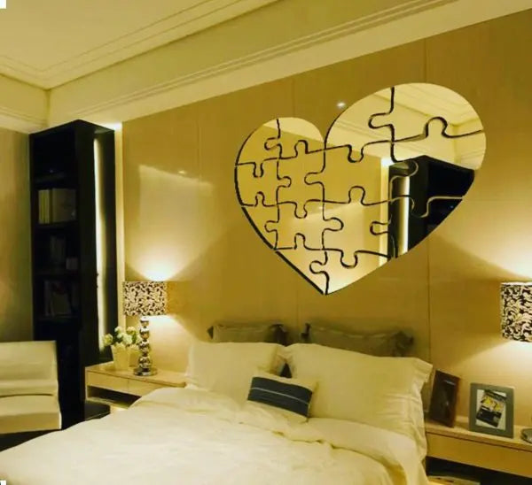Wall Mirror Frameless Heart Puzzle Design Makeup Mirror – Color Silver – Size 24inch Store