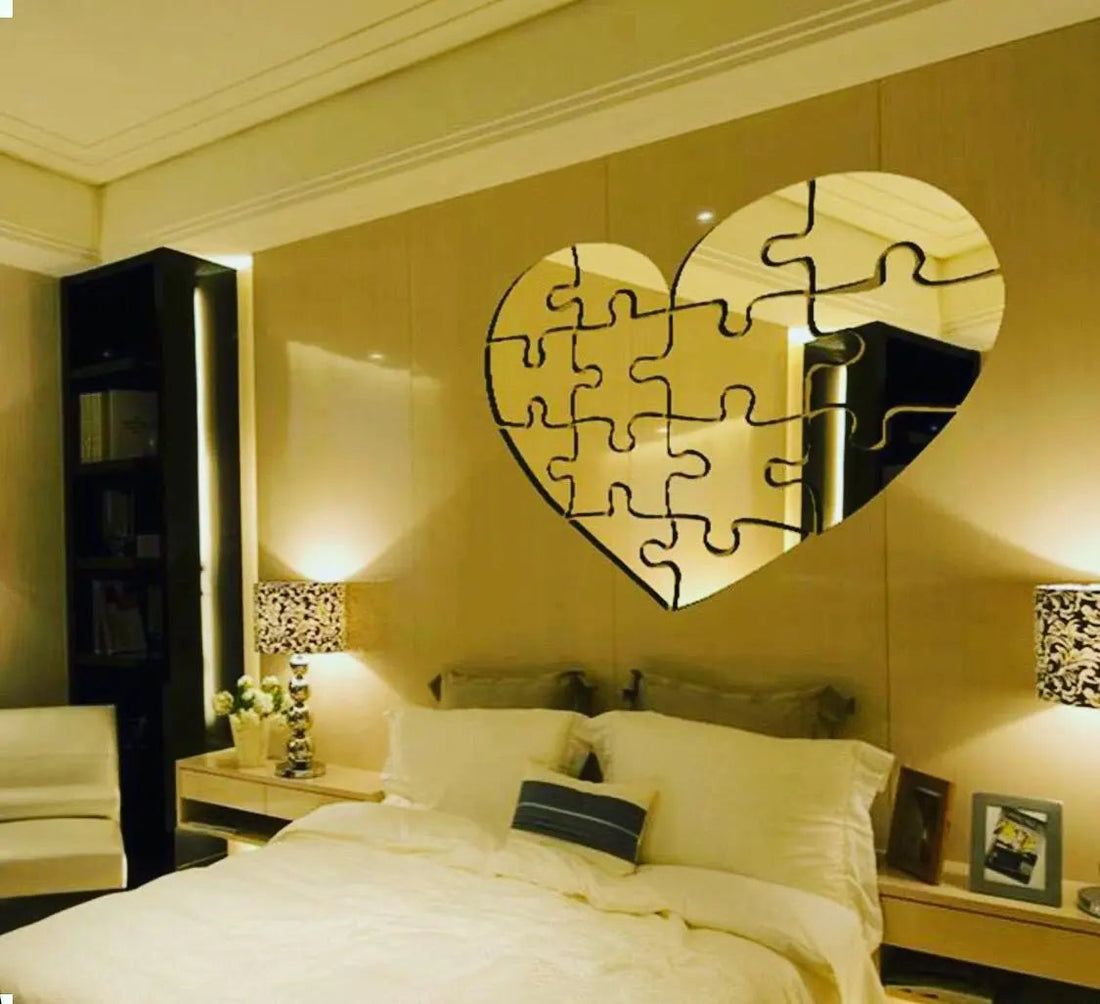Wall Mirror Frameless Heart Puzzle Design Makeup Mirror – Color Silver – Size 24inch Store