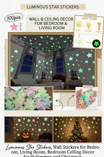 100PCS Glow in the Dark 3D Star Wall Stickers | Luminous Room Decor