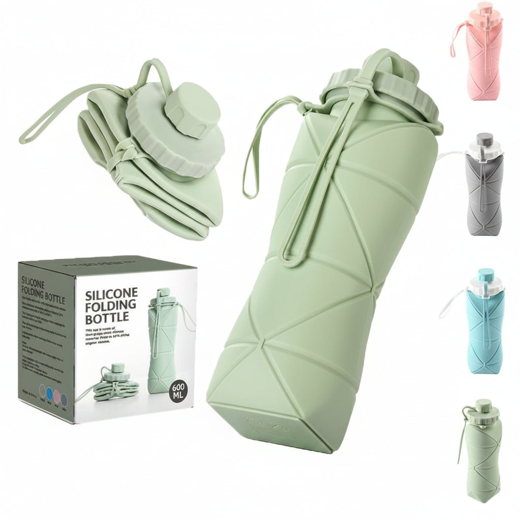 Leak-Proof Foldable Silicone Water Bottle – Portable Travel & Sports Flask (500ml)