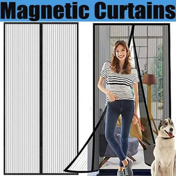 Anti Mosquito Net - Size 100x210cm - Magnetic Mesh Curtain - Screen Door Curtain Net - Hands Free Anti Mosquito Curtain - Automatic Closing Door Mesh - Anti Insect Bug Fly Partition Striped Door Curtain only for wooden door - Size 100x210cm