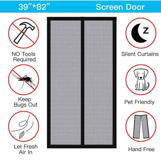 Anti Mosquito Net - Size 100x210cm - Magnetic Mesh Curtain - Screen Door Curtain Net - Hands Free Anti Mosquito Curtain - Automatic Closing Door Mesh - Anti Insect Bug Fly Partition Striped Door Curtain only for wooden door - Size 100x210cm